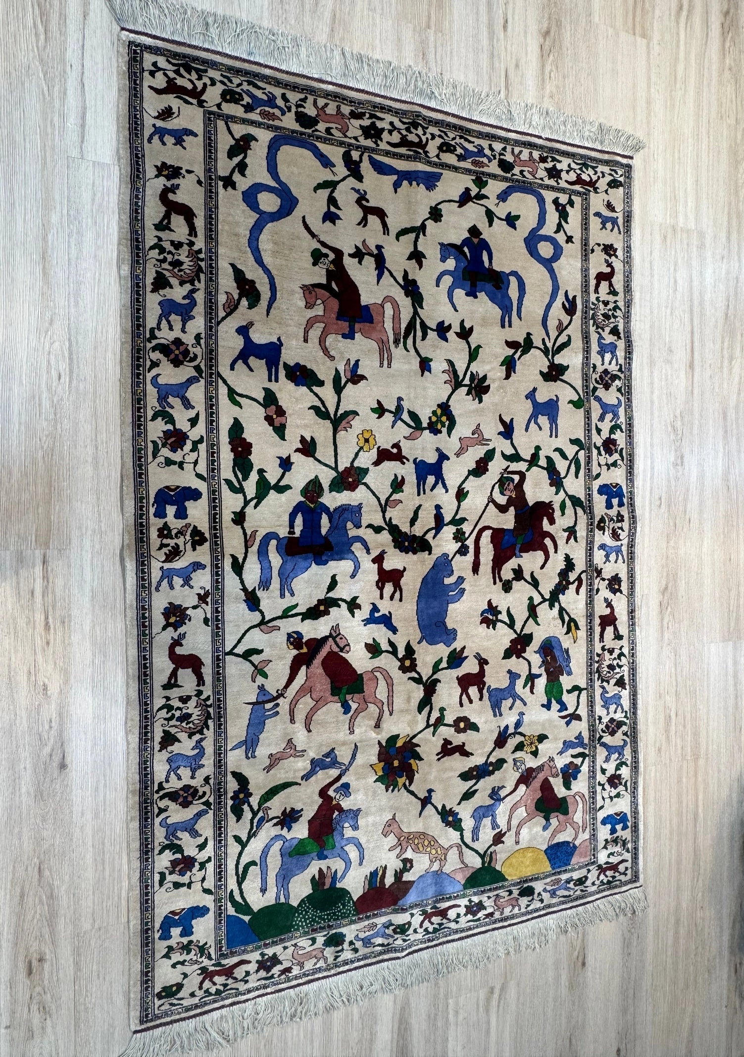 Silk Rug. Nomadic Hunt.