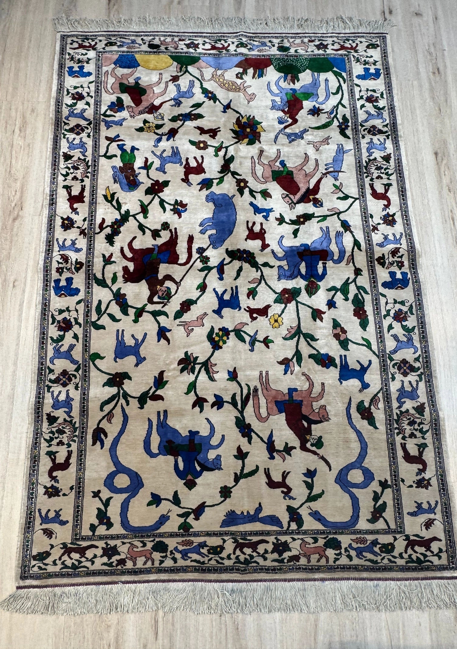 Silk Rug. Nomadic Hunt.