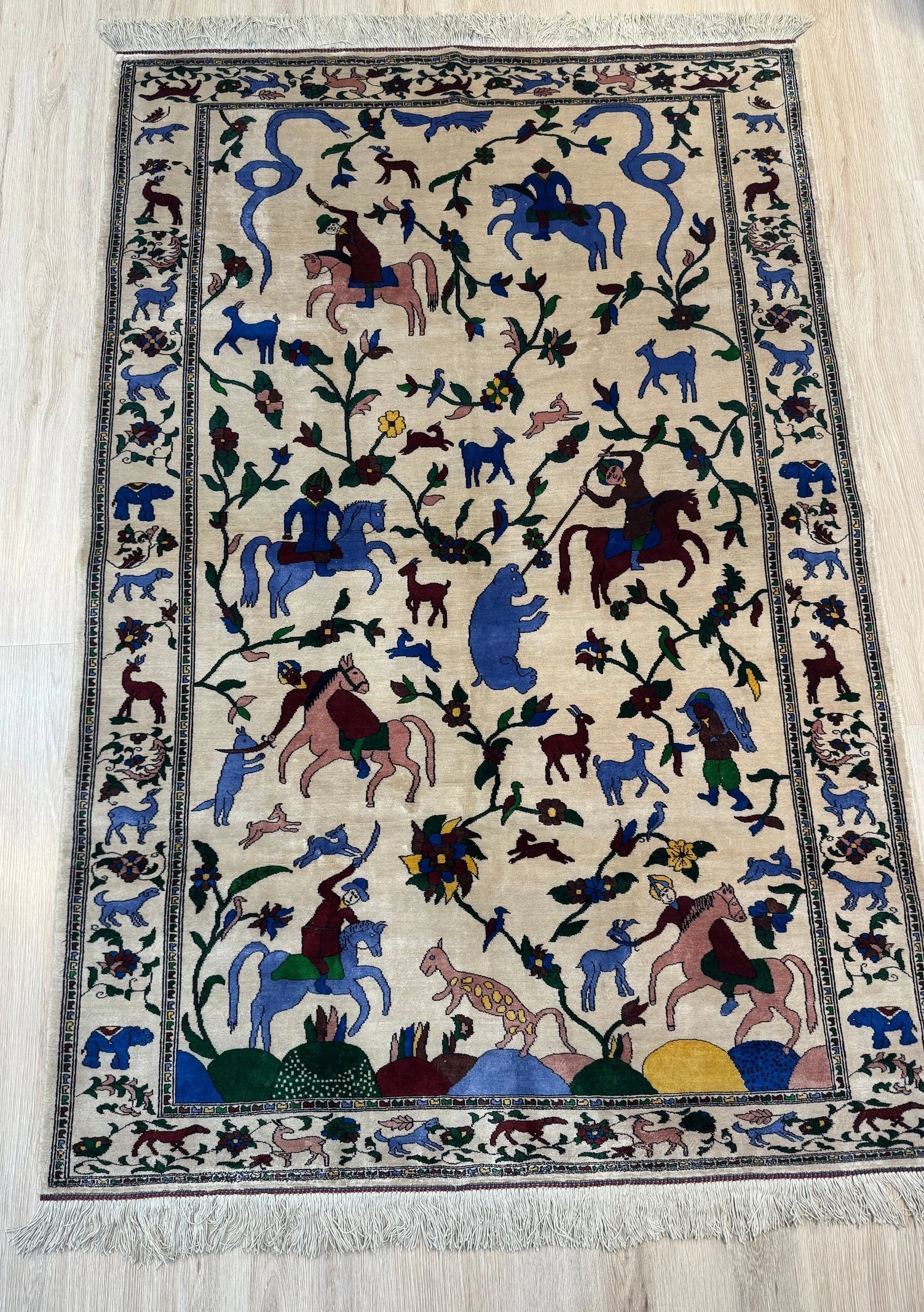 Silk Rug. Nomadic Hunt.